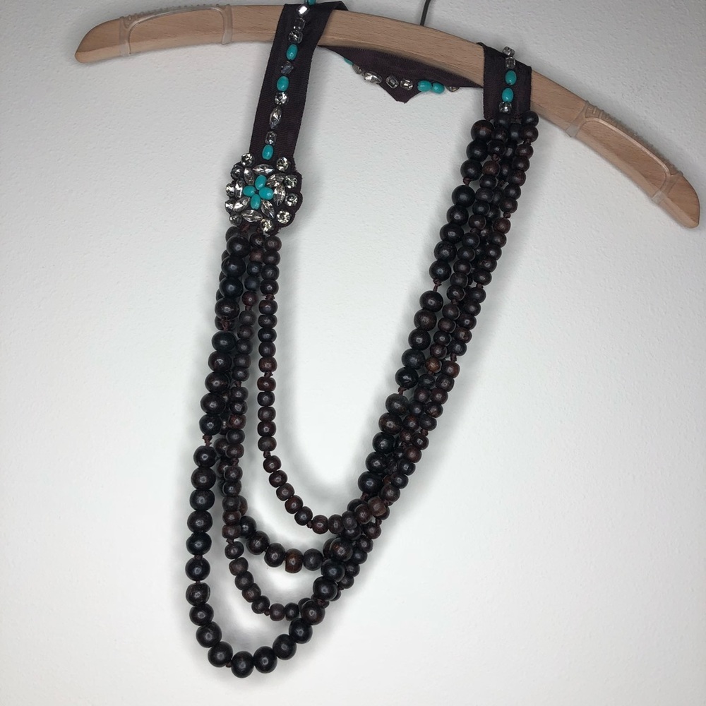 🕶️Sayulita long wood bead/Swarovski Crystal statement necklace Stella & Dot - Picture 2 of 6